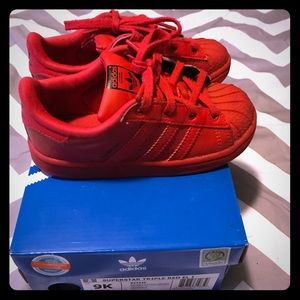 Boys Red Shell Toe Adidas Sz 9